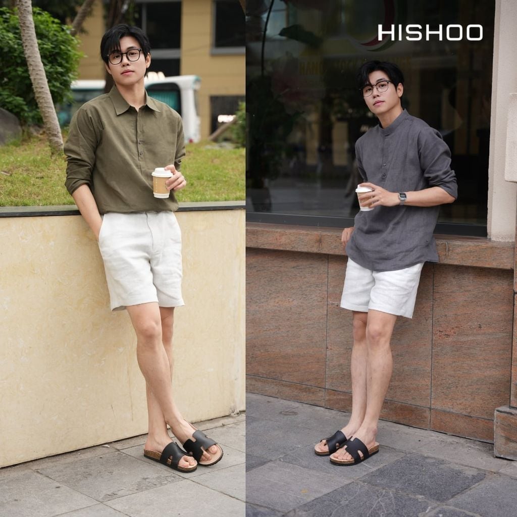 Quần short nam Linen Solene HISHOO Thoáng mát giữ form mặc đi chơi đi làm Q1T001
