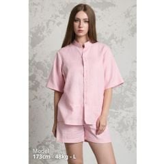 Áo Sơ Mi Nữ Relax Form Rộng, Cổ Tàu Vuông, Lai Ngang Linen Solene Vải Mềm Mát HISHOO A1G002
