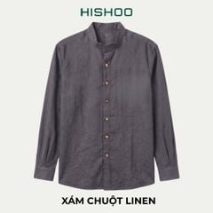 Áo Sơ Mi Nút Gỗ Tay Dài Nữ Relax Form Rộng, Cổ Tàu Vuông, Lai Ngang Linen Solene Vải Mềm Mát HISHOO A2G002