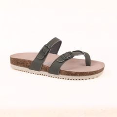 Dép đế trấu birken Xỏ Ngón Xanh Olive Da Trơn Premium HISHOO B098