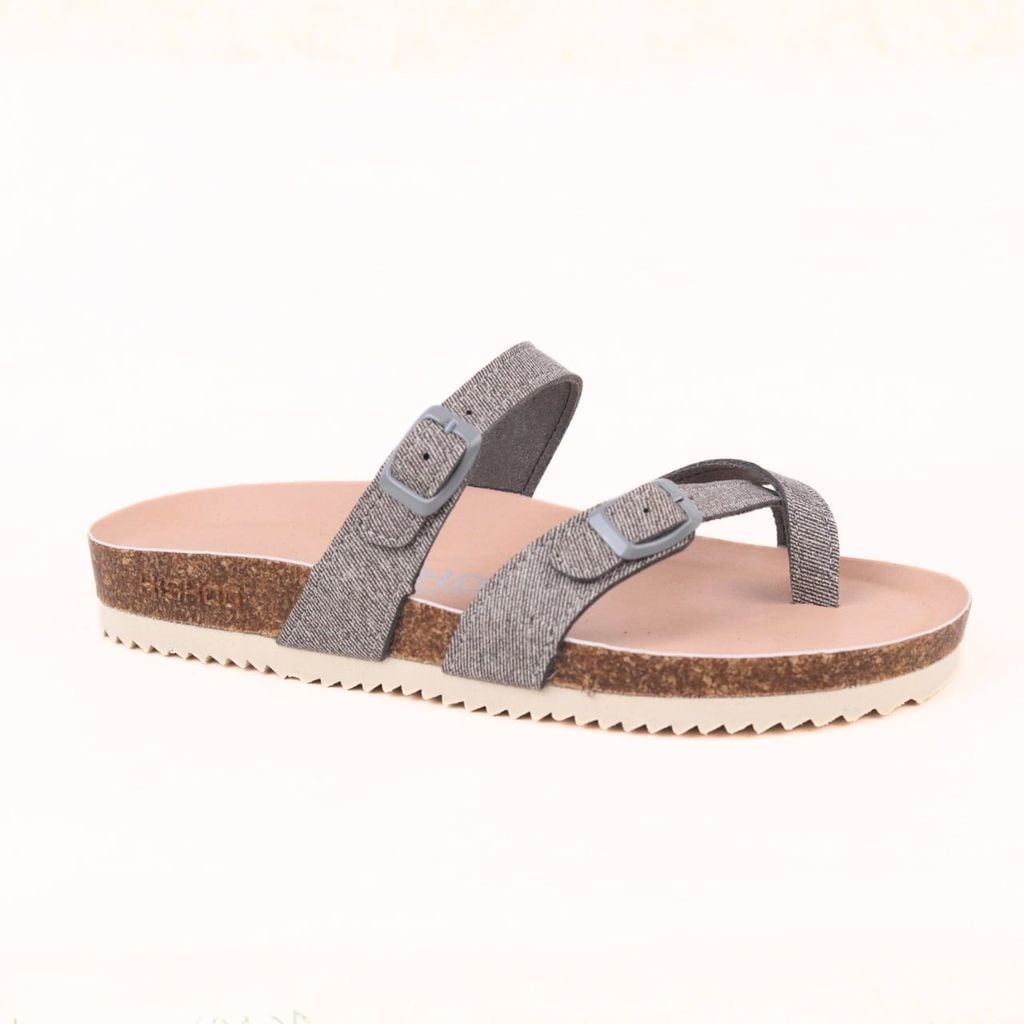 Dép đế trấu birken Xỏ Ngón Xám Demin Khóa Xám Premium HISHOO B098