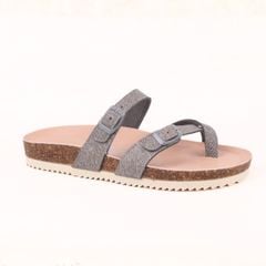 Dép đế trấu birken Xỏ Ngón Xám Demin Khóa Xám Premium HISHOO B098