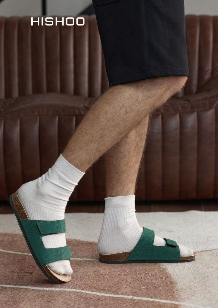 Dép đế trấu birken xé dán Green Croco Premium HISHOO B105