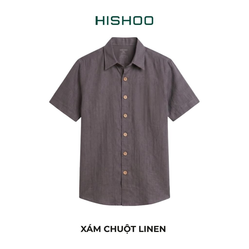 Áo Sơ Mi Nữ Nút GỗRelax Form Rộng, Cổ Thường, Lai Ngang Linen Solene Vải Mềm Mát HISHOO A1G003