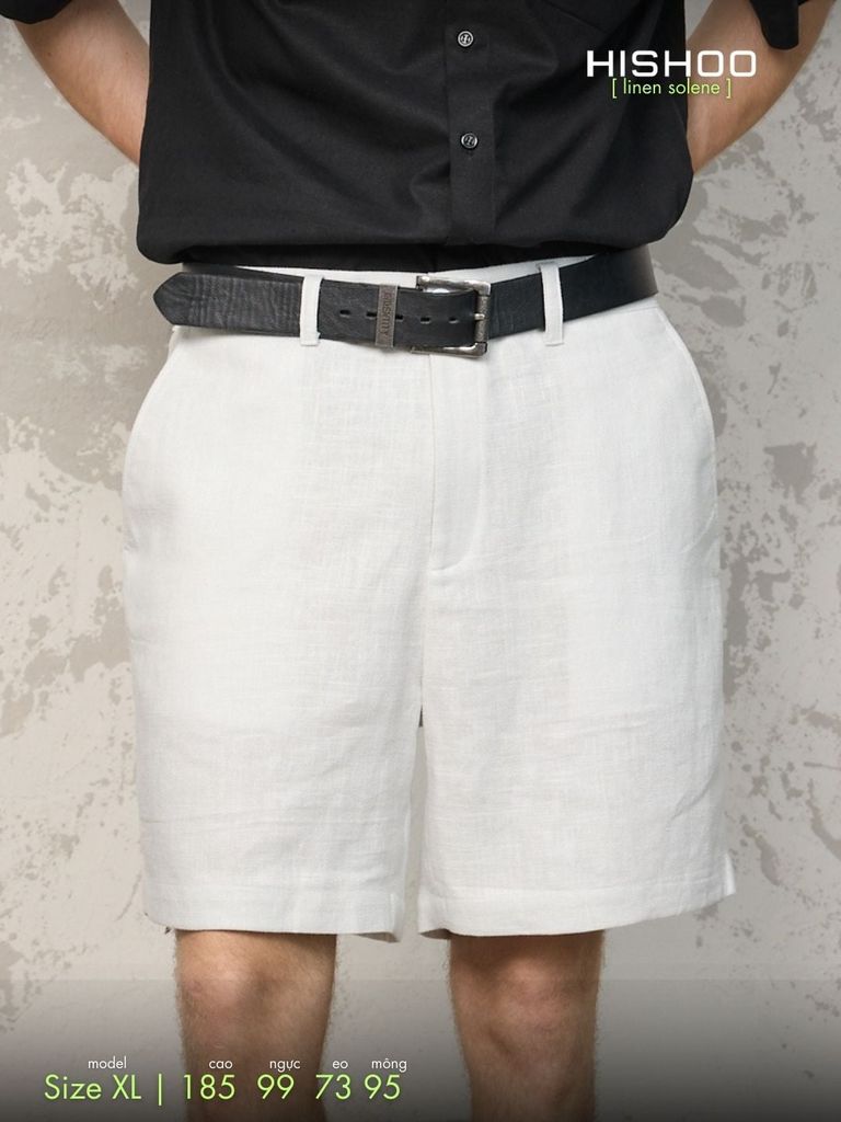 Quần short nam Xám Tro Linen Solene HISHOO Thoáng mát giữ form mặc đi chơi đi làm Q1T001