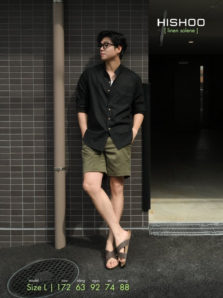 Áo Sơ Mi Nam Nút Gỗ Tay Dài Relax Form Rộng, Cổ Tàu Vuông, Lai Ngang Linen Solene Vải Mềm Mát HISHOO A2T002