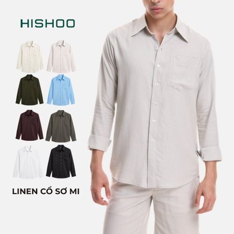 Áo Sơ Mi Nam Tay Dài Relax Form Rộng, Cổ Thường, Lai Ngang Linen Solene Vải Mềm Mát HISHOO A2T003