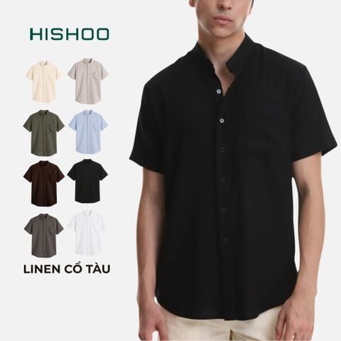 Áo Sơ Mi Nam Relax Form Rộng, Cổ Tàu Vuông, Lai Ngang Linen Solene Vải Mềm Mát HISHOO A1T002