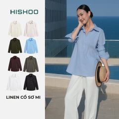 Áo Sơ Mi Tay Dài Nữ Relax Form Rộng, Cổ Thường, Lai Ngang Linen Solene Vải Mềm Mát HISHOO A2G003