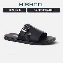 Dép lê bệt Nam quai ngang 1 khóa lót da  Crosshatch premium Manto 6 HISHOO W003