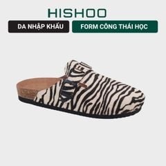 Dép đế trấu sục Boston quai ngang Ngựa Vằn CowHide HISHOO H109
