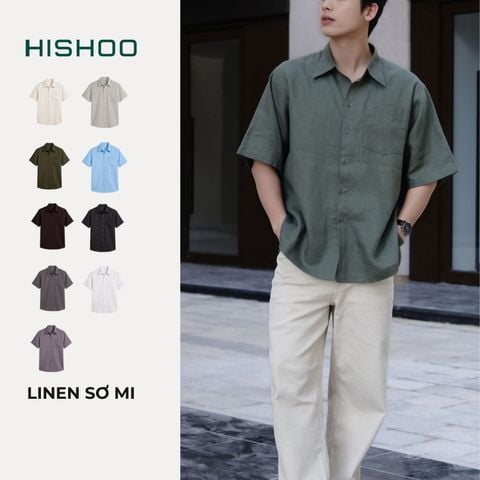Áo Sơ Mi Nam Relax Form Rộng, Cổ Thường, Lai Ngang Linen Solene Vải Mềm Mát HISHOO A1T003