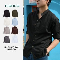 Áo Sơ Mi Nam Nút Gỗ Tay Dài Relax Form Rộng, Cổ Tàu Vuông, Lai Ngang Linen Solene Vải Mềm Mát HISHOO A2T002