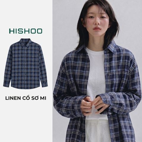 Áo Sơ Mi Sọc Caro Tay Dài Nữ Relax Form Rộng, Cổ Thường, Lai Ngang Linen Solene Vải Mềm Mát HISHOO A2G003
