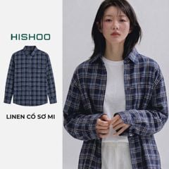 Áo Sơ Mi Sọc Caro Tay Dài Nữ Relax Form Rộng, Cổ Thường, Lai Ngang Linen Solene Vải Mềm Mát HISHOO A2G003