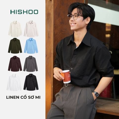 Áo Sơ Mi Nam Tay Dài Relax Form Rộng, Cổ Thường, Lai Ngang Linen Solene Vải Mềm Mát HISHOO A2T003