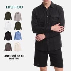 Áo Sơ Mi Nam 2 Túi Tay Dài  Relax Form Rộng, Cổ Thường, Lai Ngang Linen Solene Vải Mềm Mát HISHOO A2T005