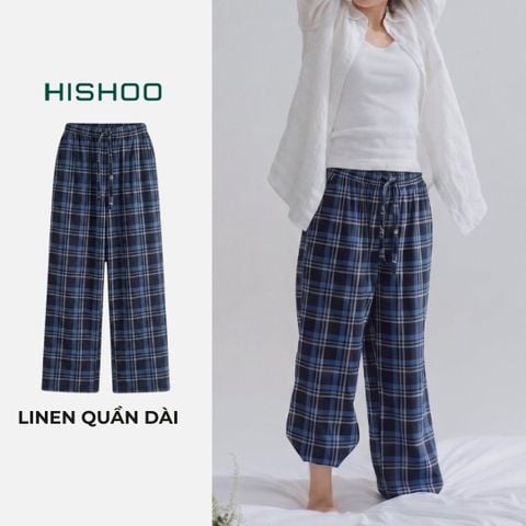 Quần dài Caro Linen Nữ Lưng Thun, Hishoo basic mặc đi chơi, đi làm HISHOO Q3G001