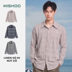 Áo Sơ Mi Caro Nút Gỗ Tay Dài Nam Relax Form Rộng, Cổ Thường, Lai Ngang Linen Solene Vải Mềm Mát HISHOO A2T003