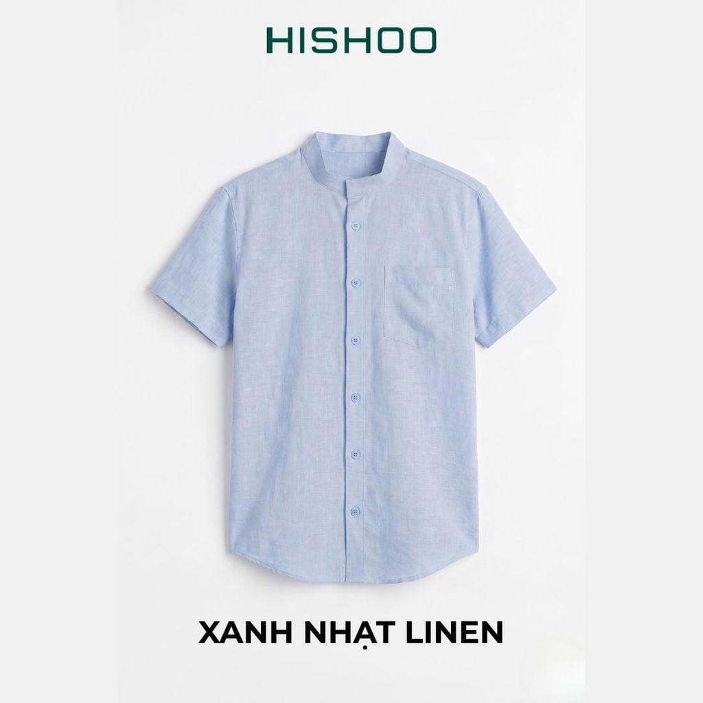 Áo Sơ Mi Nam Relax Form Rộng, Cổ Tàu Vuông, Lai Ngang Linen Solene Vải Mềm Mát HISHOO A1T002
