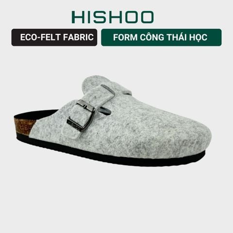 Dép đế trấu sục Boston quai ngang vải dạ HISHOO R109