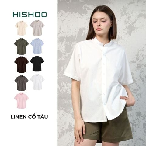 Áo Sơ Mi Nữ Relax Form Rộng, Cổ Tàu Vuông, Lai Ngang Linen Solene Vải Mềm Mát HISHOO A1G002