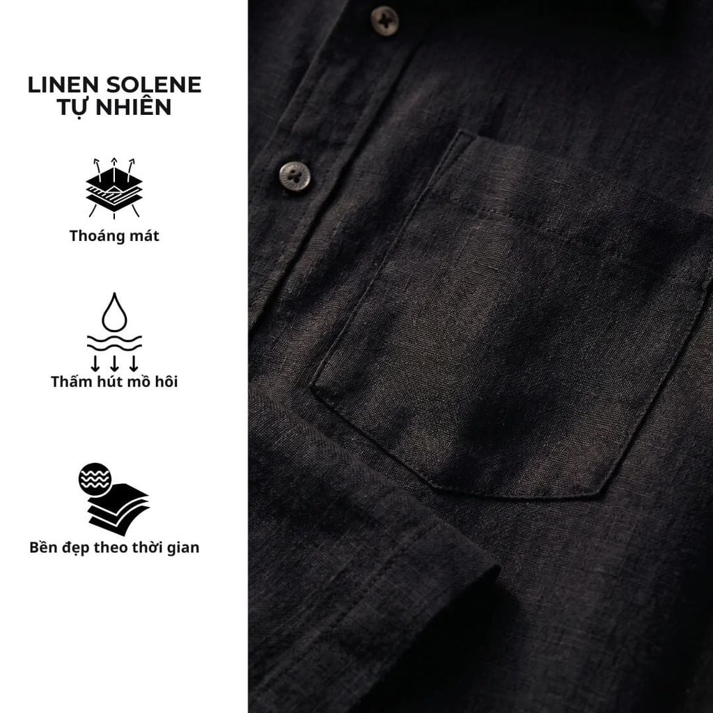 Áo Sơ Mi Nút Gỗ Tay Dài Nữ Relax Form Rộng, Cổ Tàu Vuông, Lai Ngang Linen Solene Vải Mềm Mát HISHOO A2G002