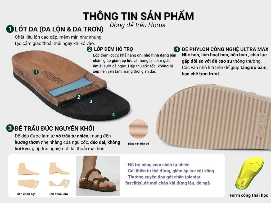 Dép đế trấu birken Xanh Olive Chữ H Sandal quai ngang bản premium HISHOO B104