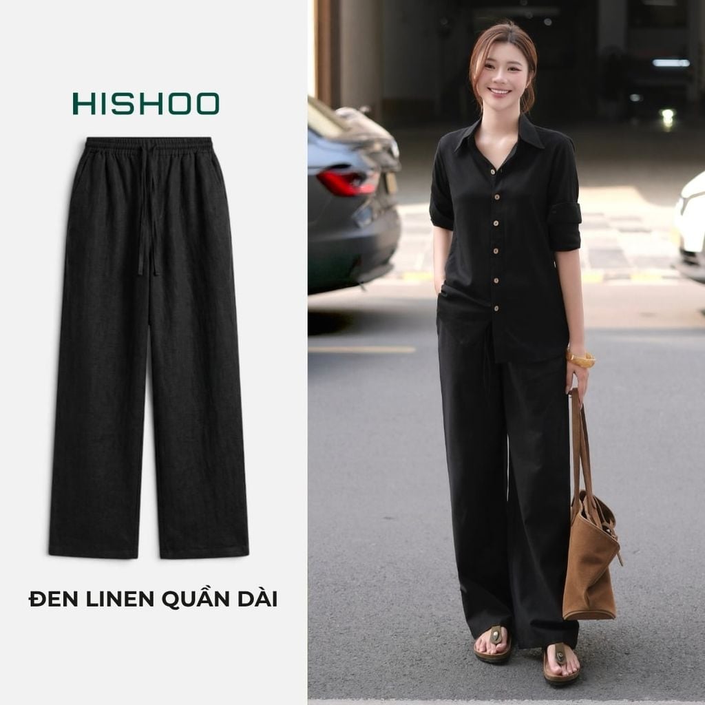 Quần dài Linen Nữ Lưng Thun, Hishoo basic mặc đi chơi, đi làm HISHOO Q3G001