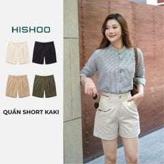 Quần kaki nữ lưng cao xếp li Hishoo short suông basic mặc đi chơi, đi làm HISHOO Q2G001