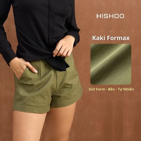 Quần kaki nữ lưng cao Hishoo short suông basic mặc đi chơi, đi làm HISHOO QG001