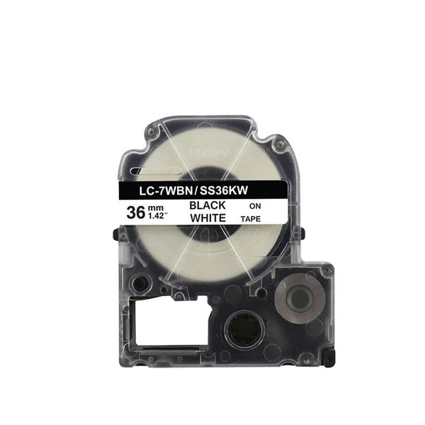 Nhãn in Tepra 36mm - Đen/trắng