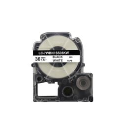 Nhãn in Tepra 36mm - Đen/trắng