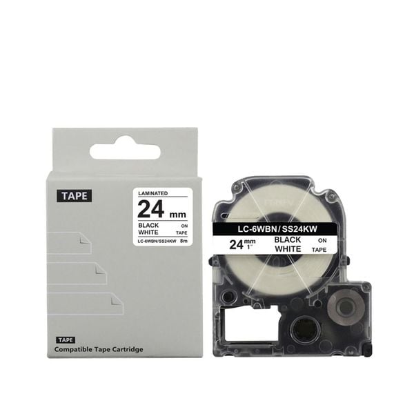 Nhãn in Tepra 24mm - Đen/trắng