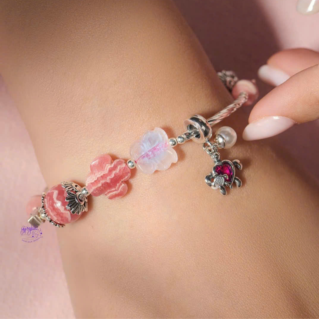 Vòng Tay Thiết Kế Nữ Pink Passion Đá Đào Hoa - Moonstone Gypsylala 