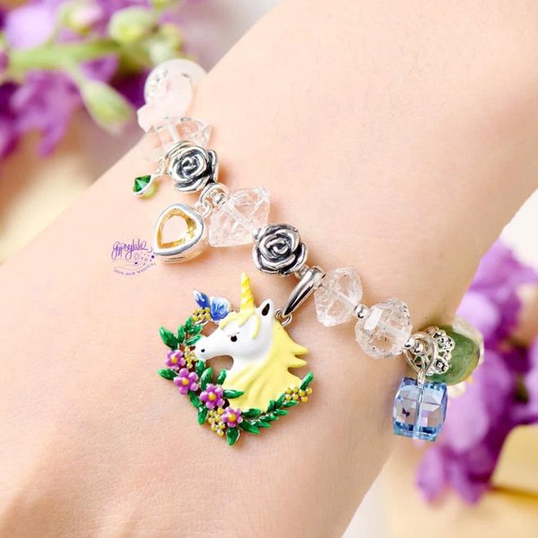  Vòng Tay Thiết Kế Nữ  Pretty Pulse Đá Ánh Trăng - Kim Cương Thô Herkimer 