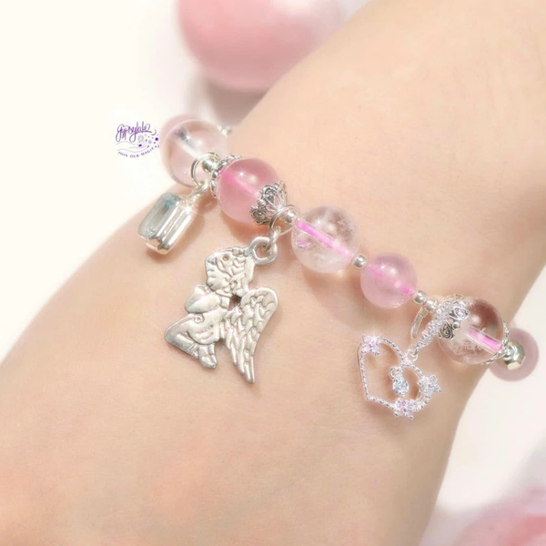  Vòng Tay Thiết Kế Nữ Winter Bless Đá Thạch Anh Hồng - Thạch Anh Trắng Ưu Linh 