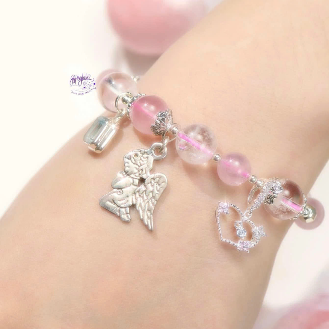  Vòng Tay Thiết Kế Nữ Winter Bless Đá Thạch Anh Hồng - Thạch Anh Trắng Ưu Linh 