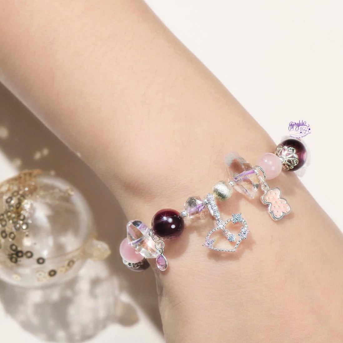  Vòng Tay Thiết Kế Nữ Frostlight Jewel Đá Lepidolite - Thạch Anh Hồng 