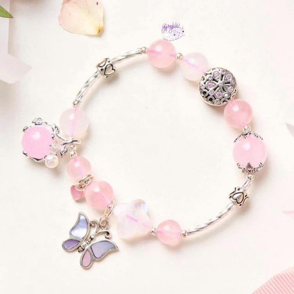  Vòng Tay Thiết Kế Nữ Rosy Wood Đá Thạch Anh Hồng 