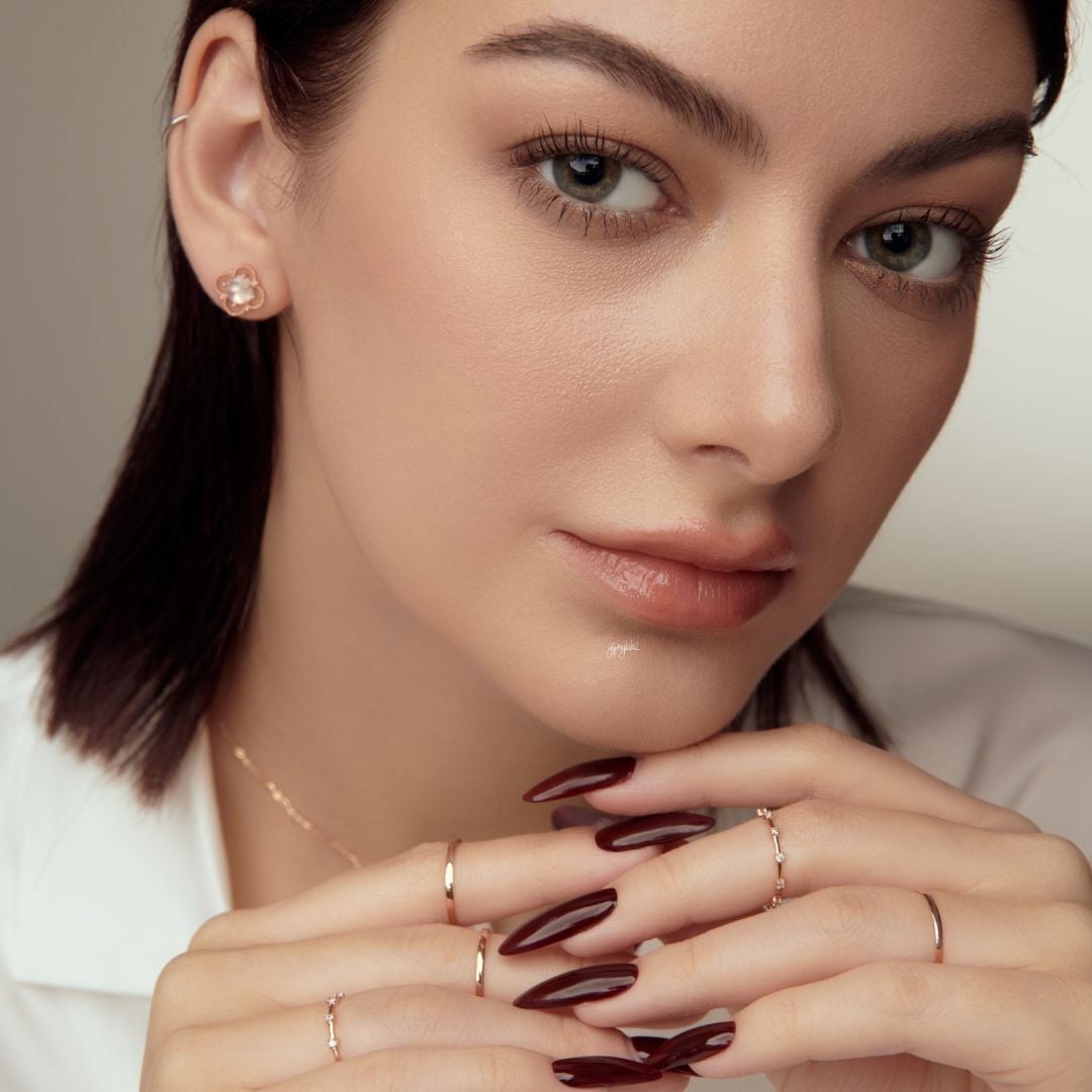  Bông Tai Vàng 10K 4 Leaf Clover Moon 