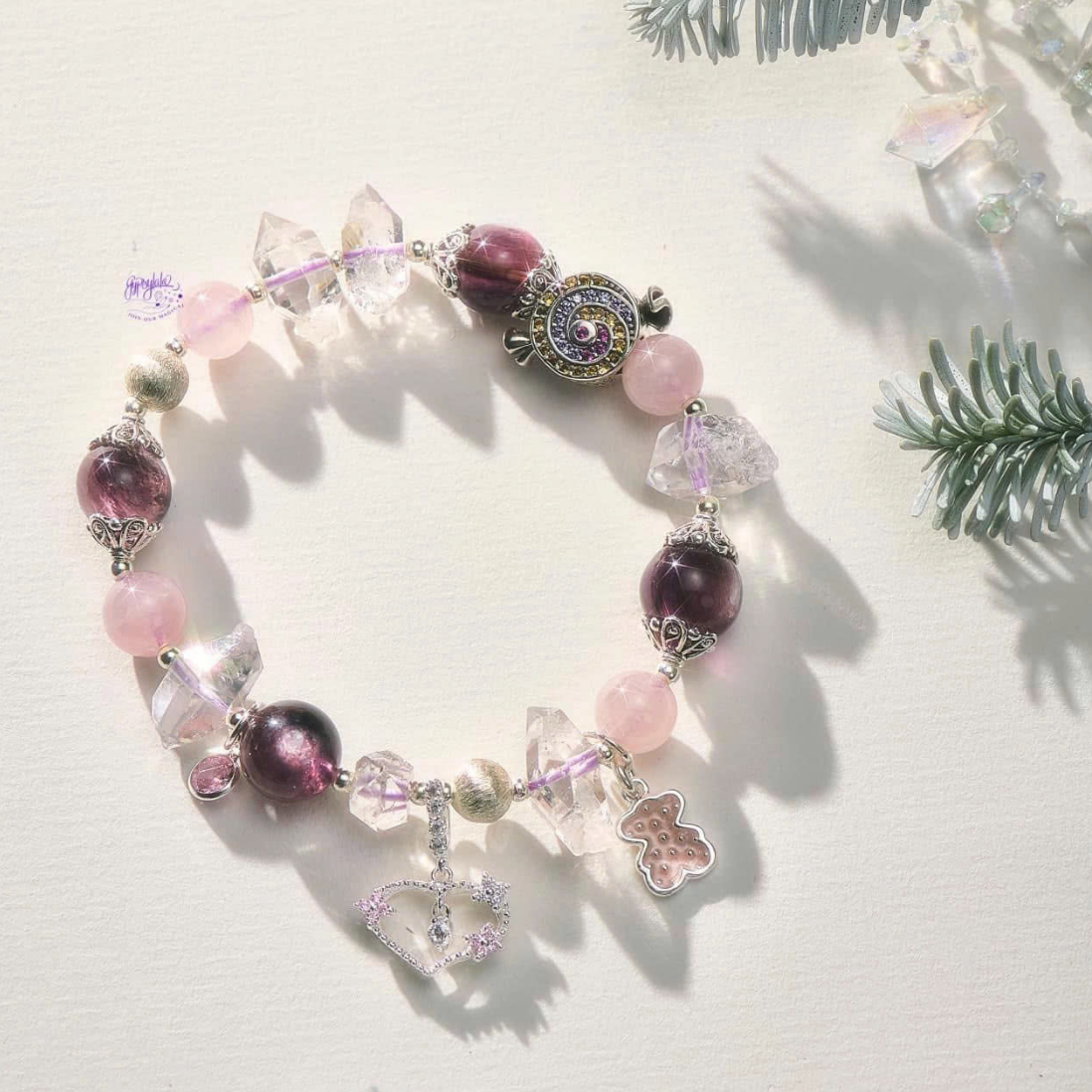 Vòng Tay Thiết Kế Nữ Frostlight Jewel Đá Lepidolite - Thạch Anh Hồng 