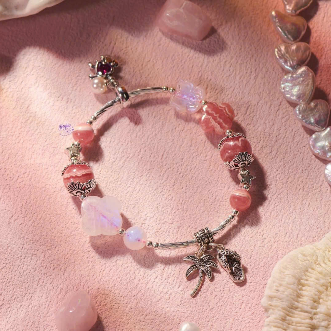  Vòng Tay Thiết Kế Nữ Pink Passion Đá Đào Hoa - Moonstone Gypsylala 