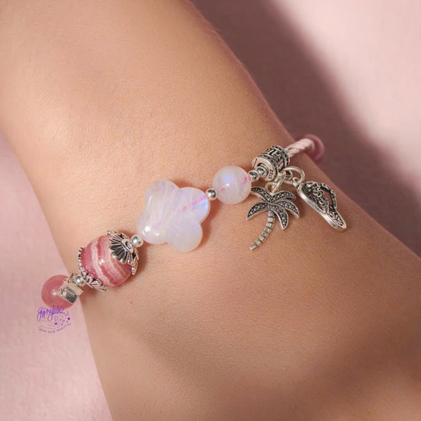  Vòng Tay Thiết Kế Nữ Pink Passion Đá Đào Hoa - Moonstone Gypsylala 