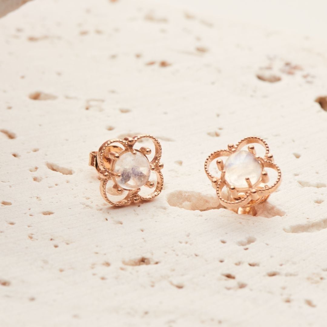  Bông Tai Vàng 10K 4 Leaf Clover Moon 