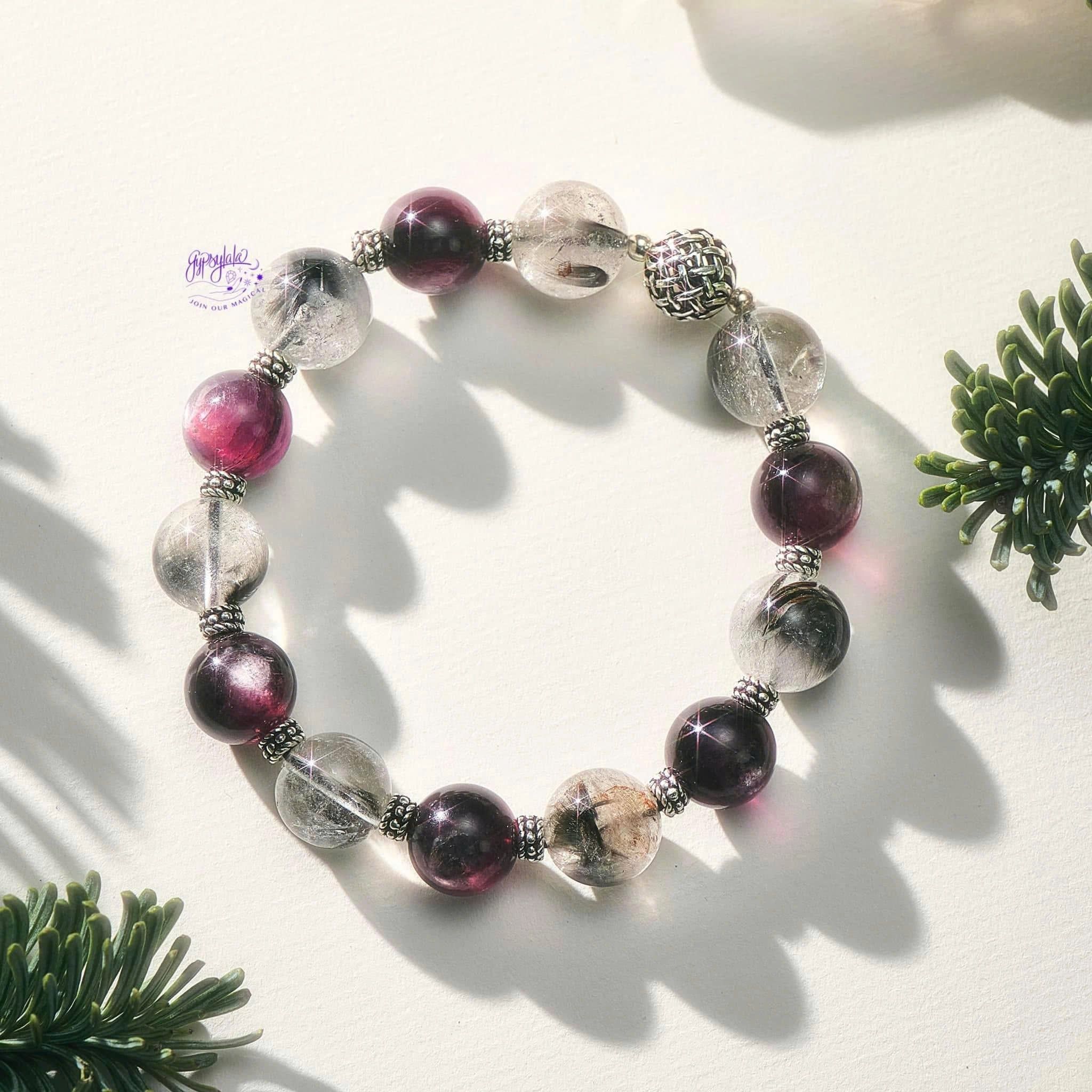  Vòng Tay Thiết Kế Nam Aurora Bell Đá Lepidolite - Thạch Anh Tóc Bạch Kim 