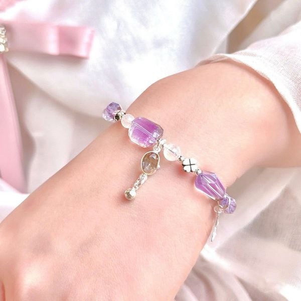  Vòng Tay Thiết Kế Nữ Đá Thạch Anh Tím - Đá Moonstone 