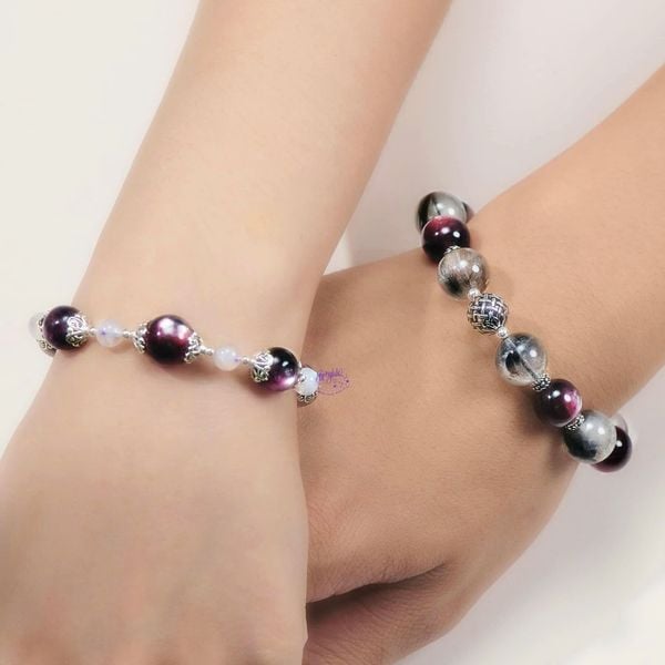  Vòng Tay Thiết Kế Nam Aurora Bell Đá Lepidolite - Thạch Anh Tóc Bạch Kim 
