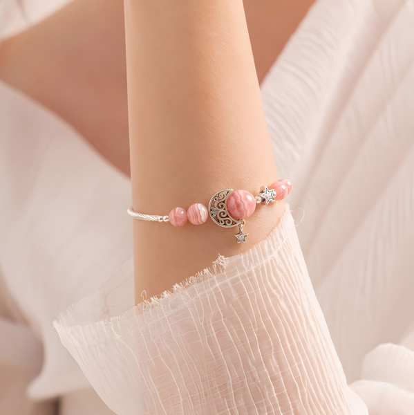  Lắc Tay Đá Đào Hoa Charm Trăng Khuyết 