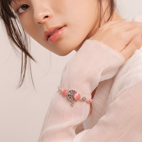  Lắc Tay Đá Đào Hoa Charm Trăng Khuyết 